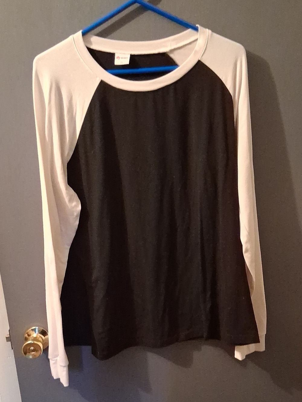 Women's Black Long-Sleeve Raglan Tee with White Sleeves